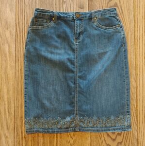 Christopher & Banks Denim Skirt Embellished Western Size 10P Petite